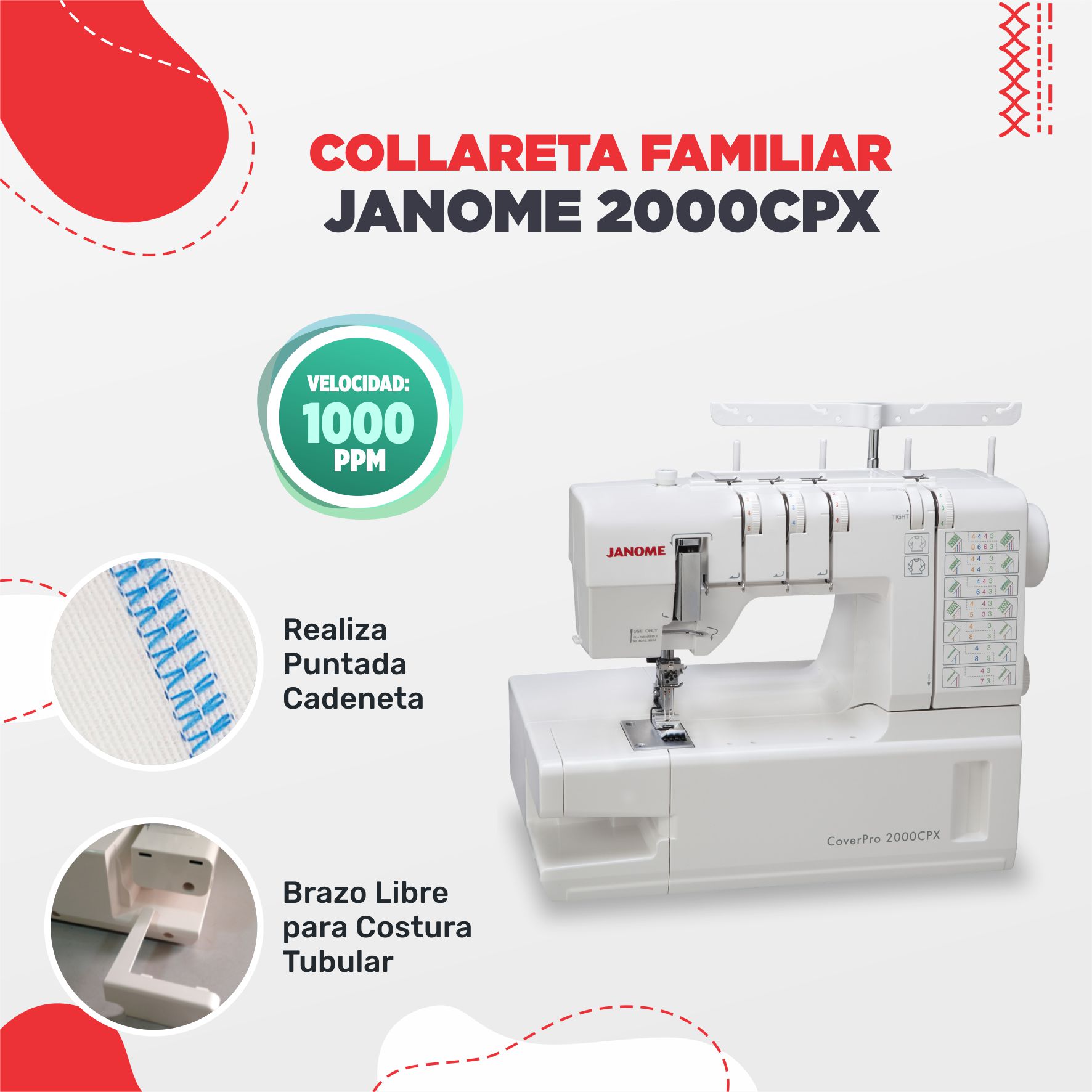 COLLARETA FLIAR 4 HILOS JANOME 2000CPX