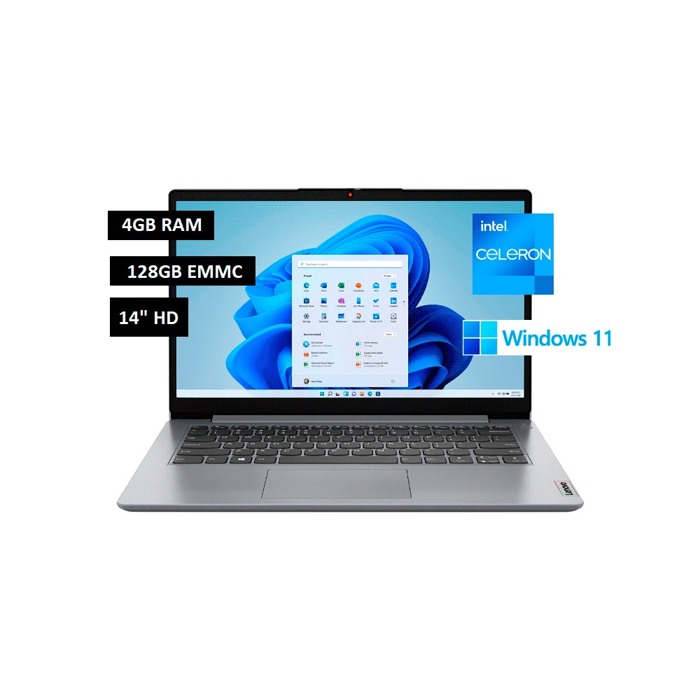 NOTEBOOK LENOVO IDEAPAD 1 CEL 1.1/4/128EMMC/W11H/14" HD/GRIS 82V60065US