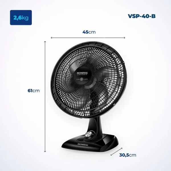 VENTILADOR MONDIAL MESA 40CM BLACK SUPER POWER VSP-40-B