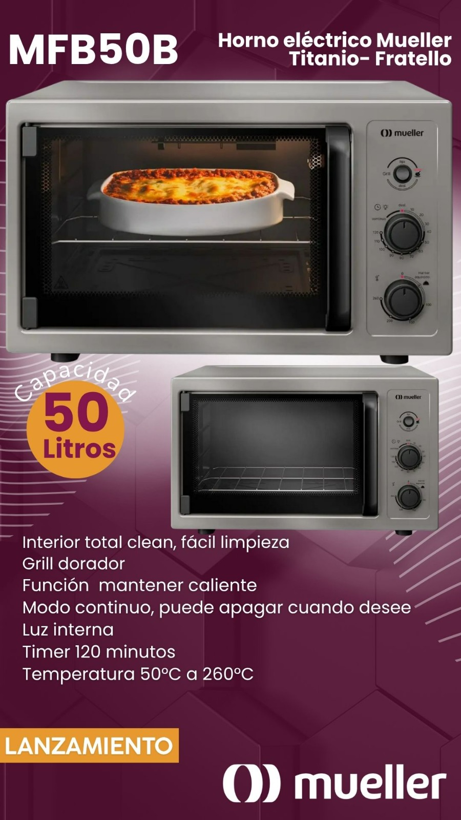 HORNO MUELLER FRATELLO 50LTS TITANIO MFB50B